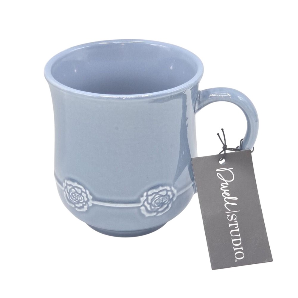 Dwell Studio Blue Floral Embossed Coffee Mug 16oz Artisanal Fire Glazed